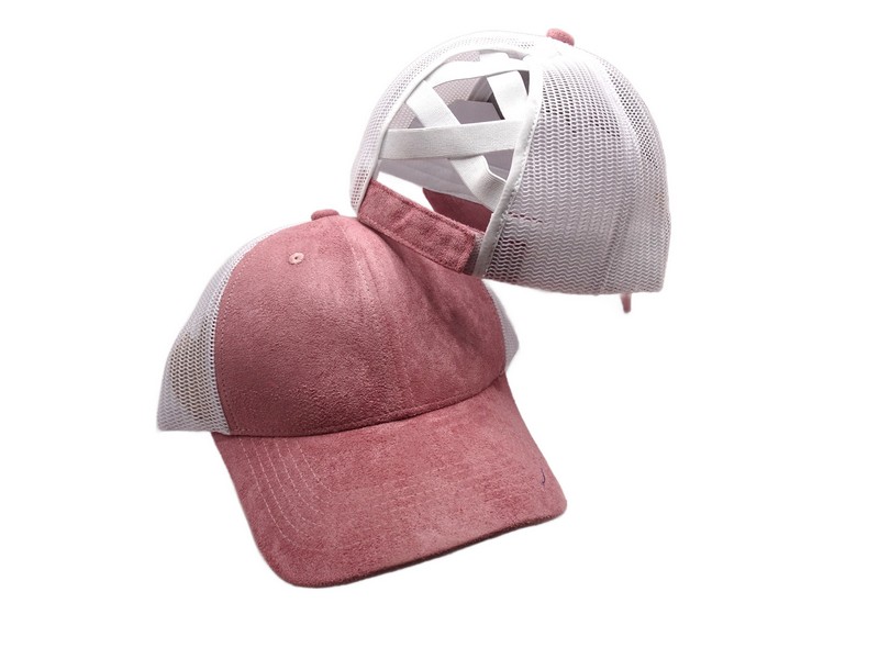 (image for) Pony Tail criss cross Mesh back cap - Dusty Pink/White Pony